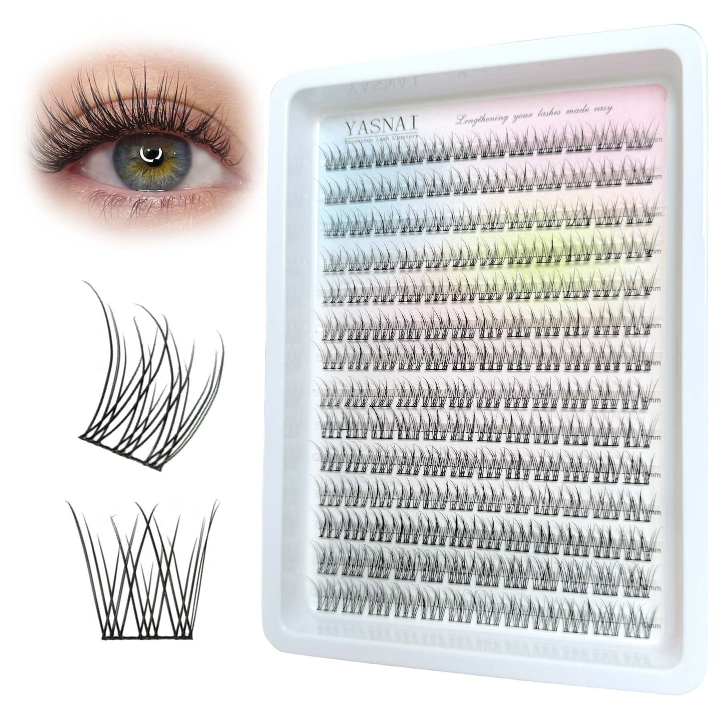 Lash Clusters Yasnai Wispy Individual C Curl Lash Extensions Natural Cluster Lashes 8-12MM 168pcs DIY Eyelash Extension Eyelash Clusters DIY at Home