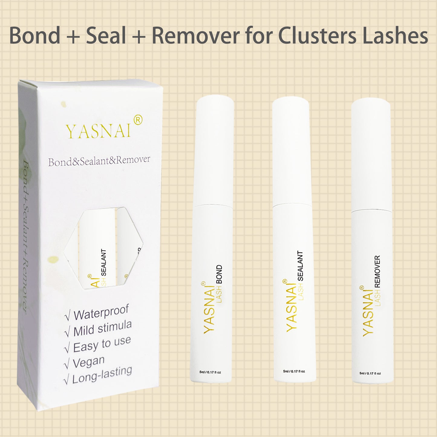 Lash Bond and Seal and Remover YASNAI Cluster Lash Glue, Eyelash Bond and Seal DIY Lash Extensions at Home, Hold 5 Days Long Lasting Lash Bond and Seal Waterproof