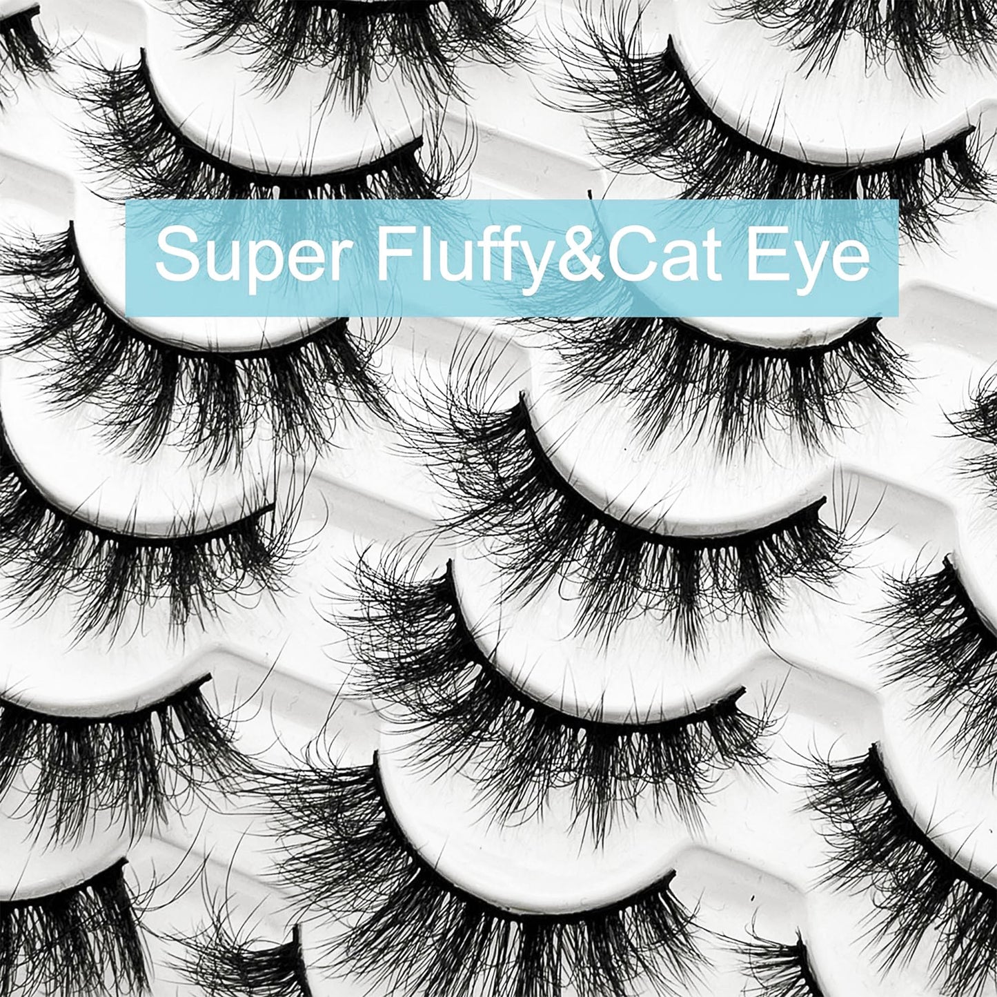 Yasnai Cat Eye Lashes False Eyelashes Fluffy Volume Lashes Wispy Fake Lashes Natural Eyelashes 14 Pairs Pack 9D