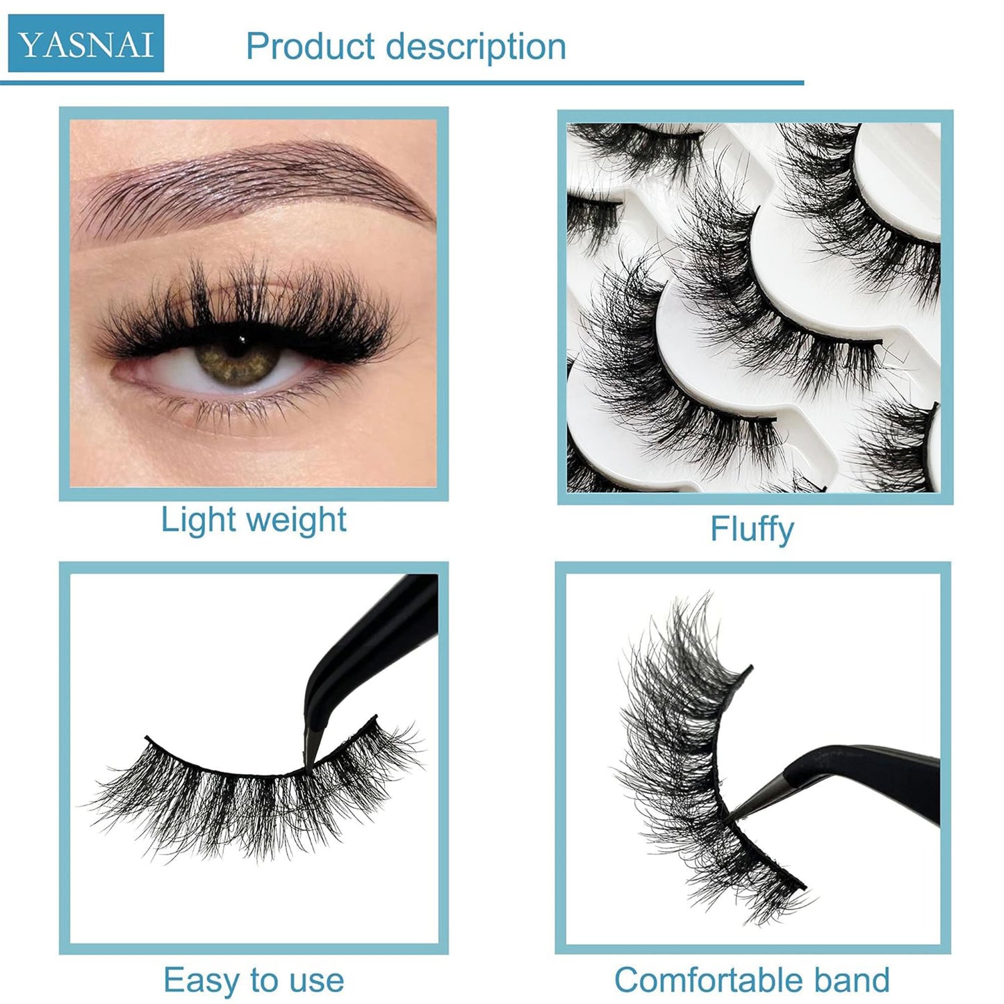 Yasnai Cat Eye Lashes False Eyelashes Fluffy Volume Lashes Wispy Fake Lashes Natural Eyelashes 14 Pairs Pack 9D