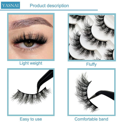 Yasnai Cat Eye Lashes False Eyelashes Fluffy Volume Lashes Wispy Fake Lashes Natural Eyelashes 14 Pairs Pack 9D