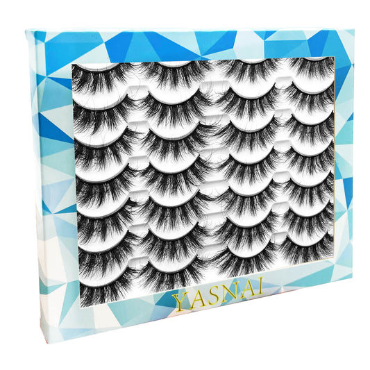 Yasnai Cat Eye Lashes False Eyelashes Fluffy Volume Lashes Wispy Fake Lashes Natural Eyelashes 14 Pairs Pack 9D